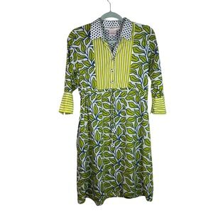 Gretchen Scott Women's Dress Green Leaf Print Button Front Midi Dress XS